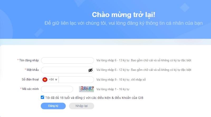 Điền thông tin đăng ký GI8