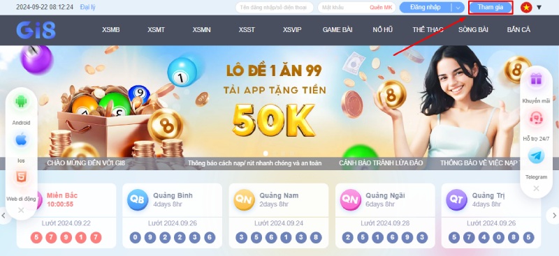 Truy cập và bấm tham gia trên giao diện