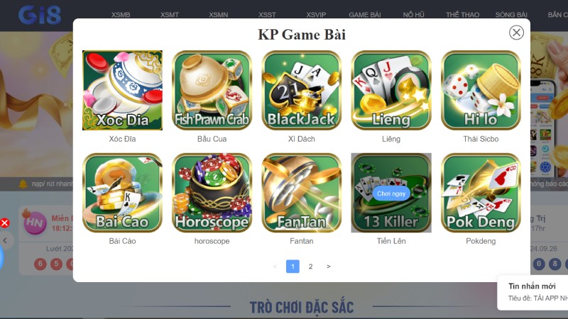 Vào “Game bài” >> chọn NPH KP >> chọn Tiến Lên GI8 Vào “Game bài” >> chọn NPH KP >> chọn Tiến Lên GI8