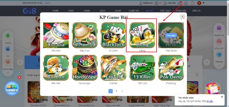 Giao diện game bài liêng tại GI8