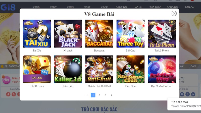 Tài Xỉu GI8 có ở sảnh Game Bài và sảnh Live Casino